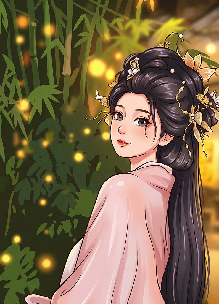 《我本布衣：世家录》游戏美术：竹林与萤火间回望的古装人物